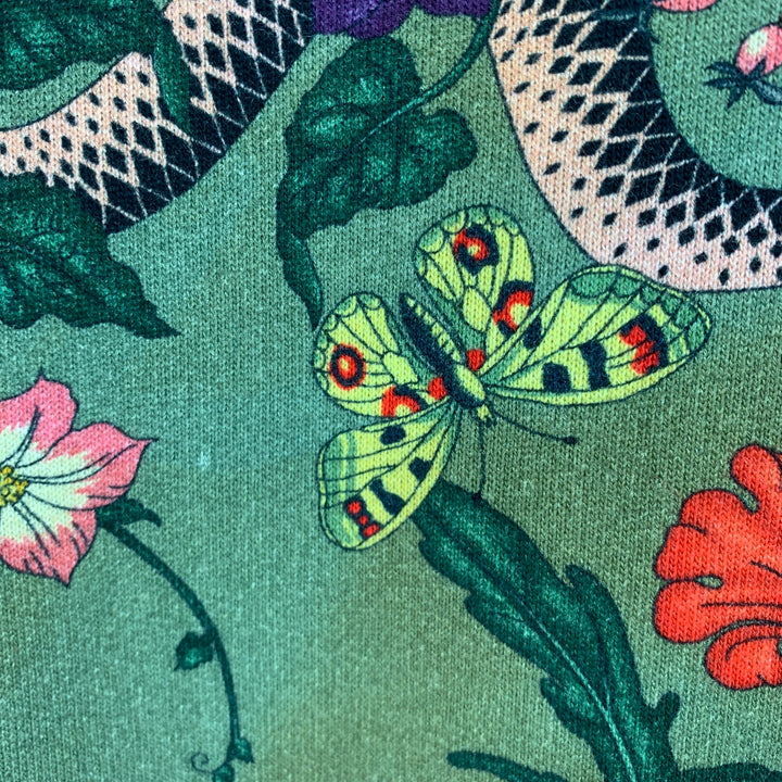 GUCCI Size XXL Green Multi-Color Print Cotton Hoodie Sweatshirt