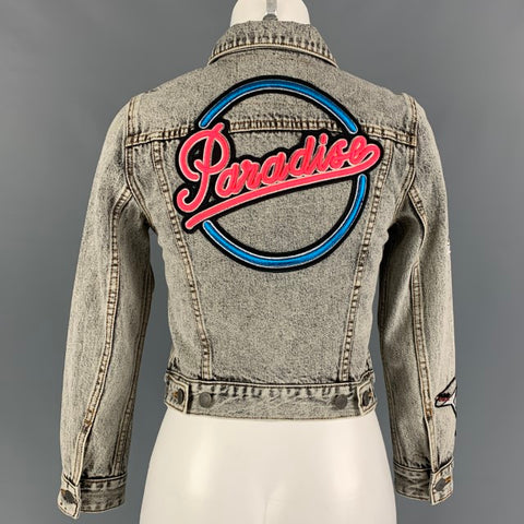 MARC JACOBS Size XS Black Acid-Wash Denim Paradise Cropped Jacket