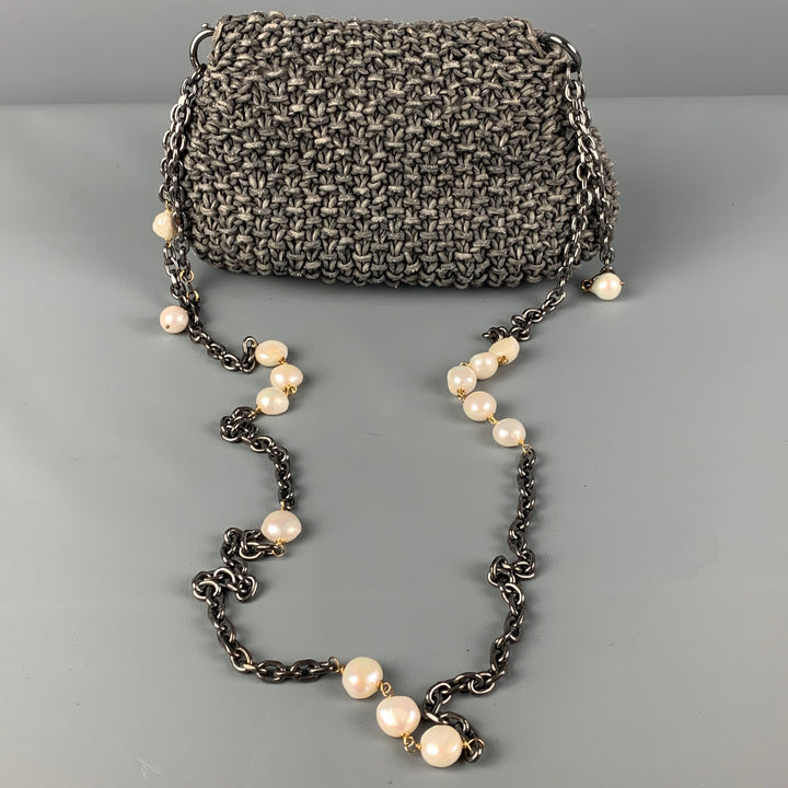 GRAZIA & MARICA VOZZA Grey Woven Pearl Shoulder Bag