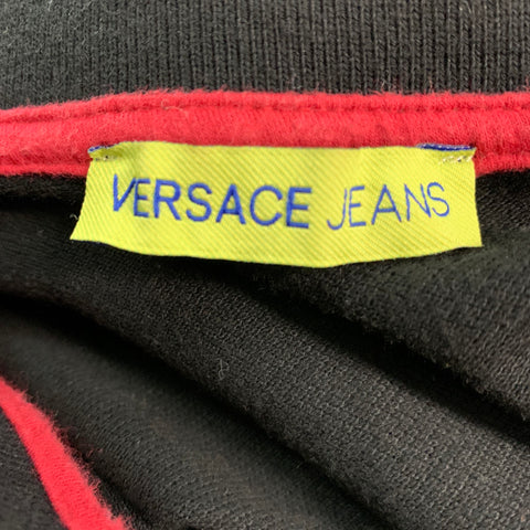 VERSACE JEANS Size M Black Blue Leaves Cotton Short Sleeve Polo