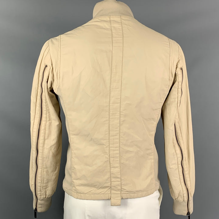 EMPORIO ARMANI Size 42 Khaki & Navy Cotton Blend Zip Up Jacket