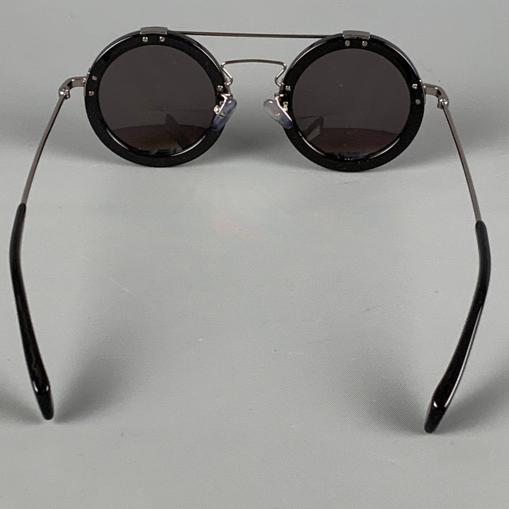 YOHJI YAMAMOTO Black & Silver Acetate Round Sunglasses