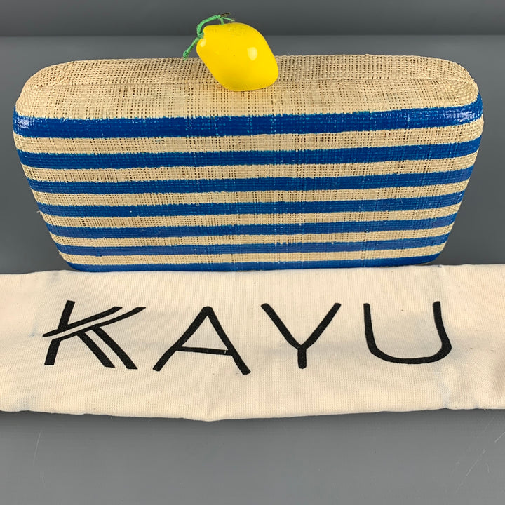 KAYU Blue Natural Stripe Straw Clutch Handbag
