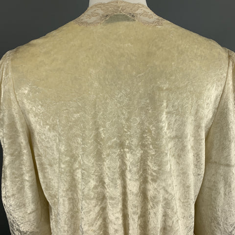 CHRISTIAN DIOR Size M Cream Crushed Velvet Lce Trim Cropped Robe Top