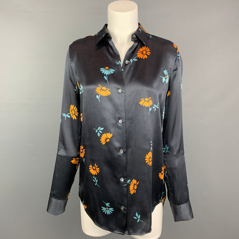 EQUIPMENT Size S Navy & Yellow Floral Silk Blouse