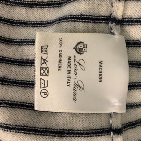 LORO PIANA Size S White Black Cashmere Stripe V-Neck Pullover