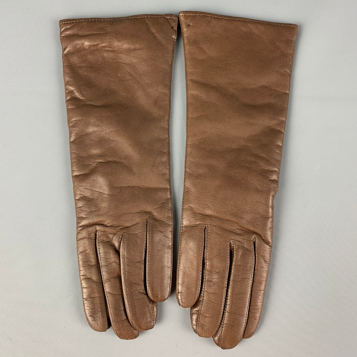 MADOVA Size 6.5 Brown Leather Cashmere Gloves