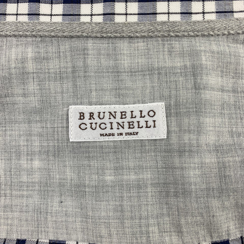BRUNELLO CUCINELLI Size XS White & Navy Plaid Cotton / Linen Long Sleeve Shirt
