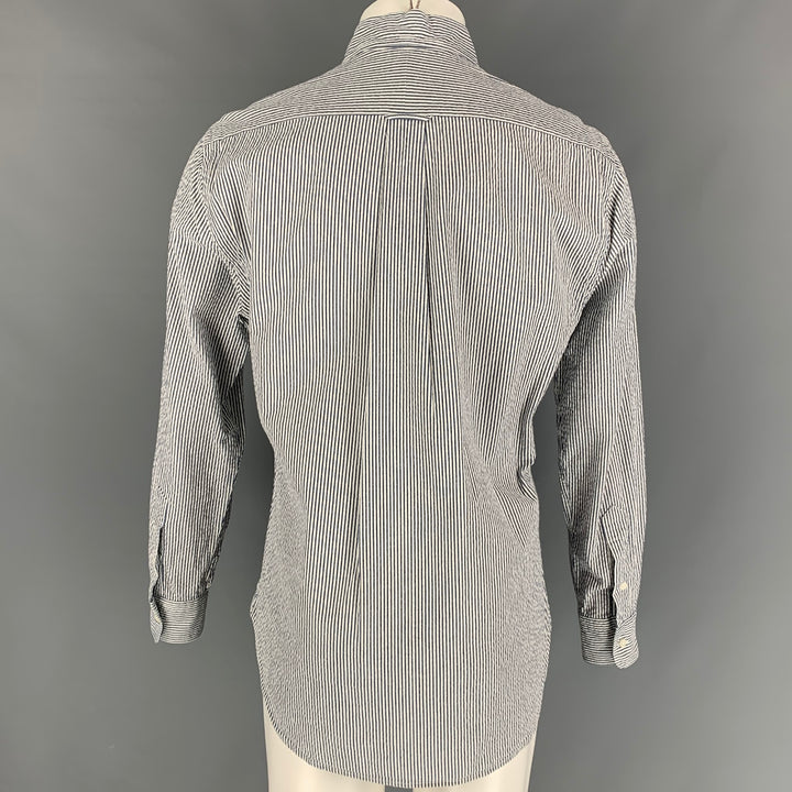 GITMAN BROS Size M Blue White Stripe Seersucker Cotton Long Sleeve Shirt