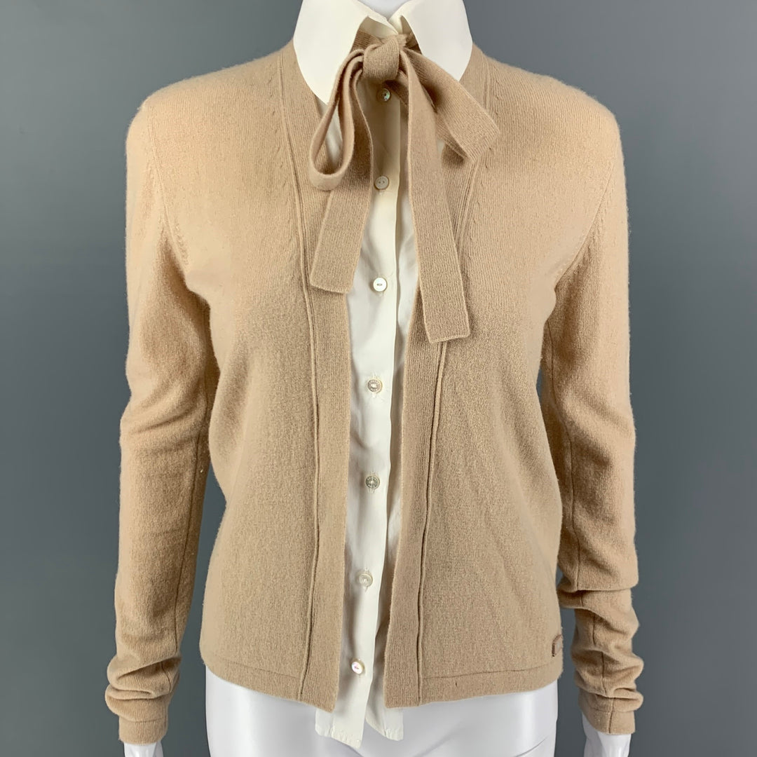 CHANEL Talla 6 Cárdigan de cachemira color crema beige