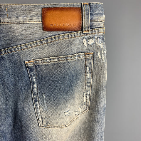 DOLCE & GABBANA Size 32 Indigo Distressed Denim Button Fly Jeans