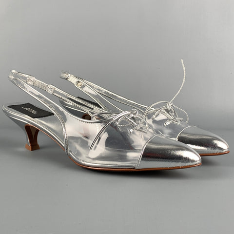 MARC JACOBS Size 8.5 Silver Leather Metallic Slingback Pumps