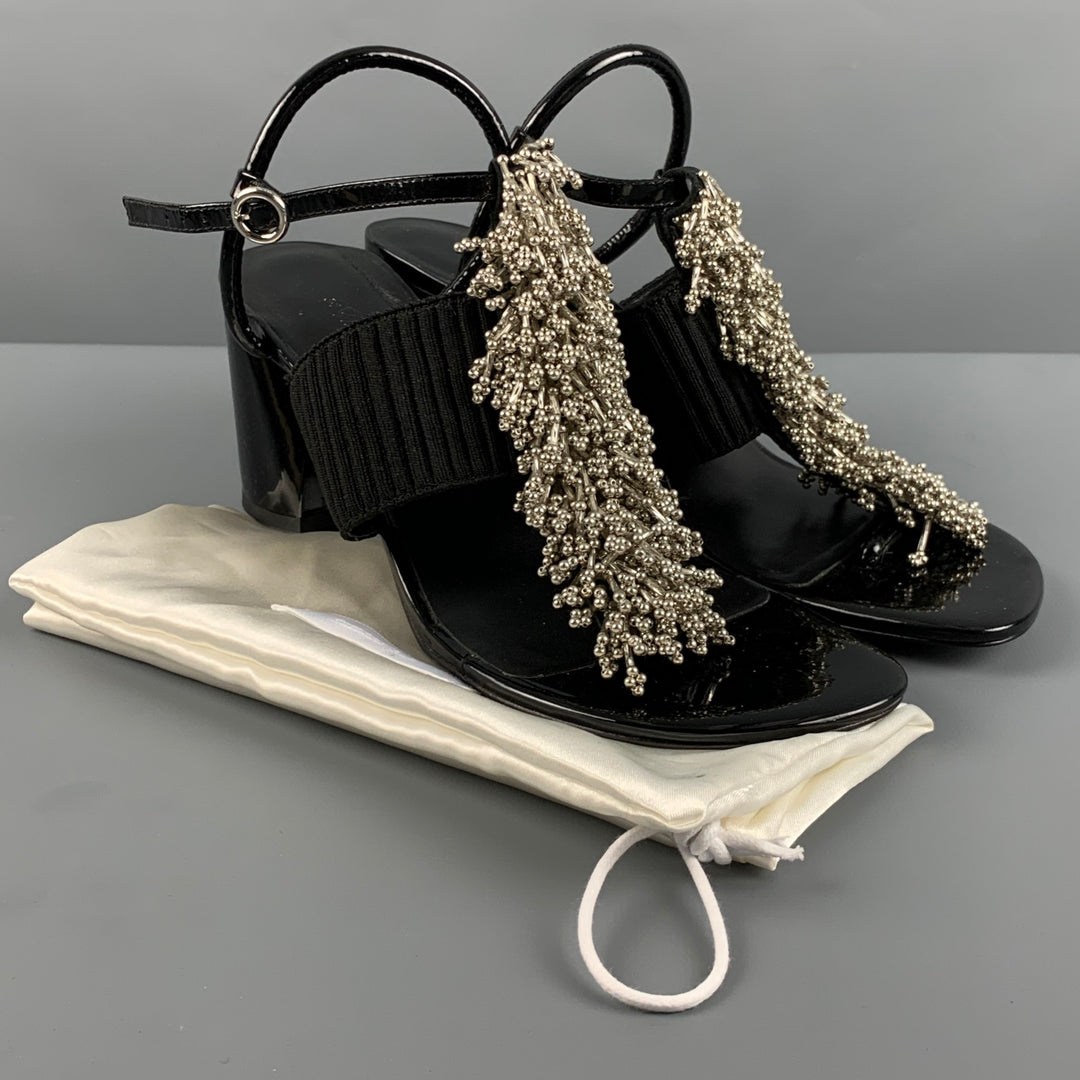 3.1 PHILLIP LIM Size 10 Black Patent Leather Aplique Ankle Strap Sandals