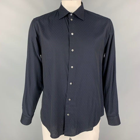 EMPORIO Size XL Navy Dots Cotton Button Up Long Sleeve Shirt