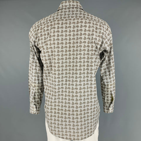 ETRO Size L Grey Brown Paisley Cotton Button Up Long Sleeve Shirt