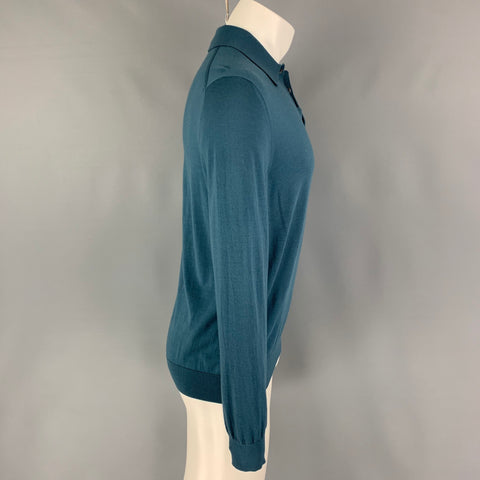 PRADA Size M Teal Knitted Wool Polo Pullover