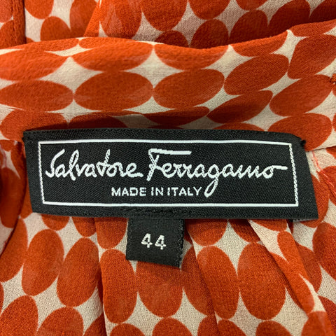 SALVATORE FERRAGAMO Size 8 Brick & White Silk Dots Sleeveless Blouse