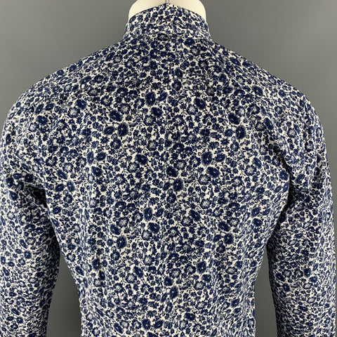 PAUL SMITH Size S Navy & White Floral Cotton Button Up Long Sleeve Shirt