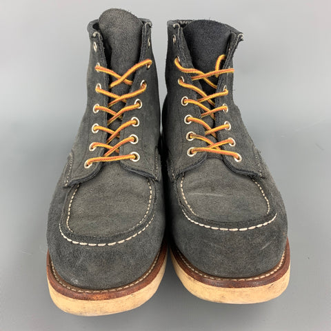 RED WING Size 9 Charcoal Contrast Stitch Suede Worker Boots