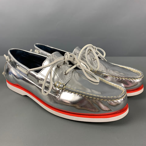 POLO by RALPH LAUREN Size 11.5 Silver White Boat Shoe Loafers