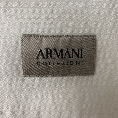 ARMANI COLLEZIONI Size XL White Textured Cotton Button Up Long Sleeve Shirt