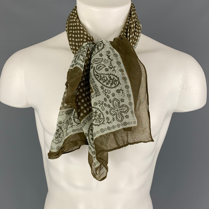 PAUL TAYLOR Olive White Print Cotton Scarf
