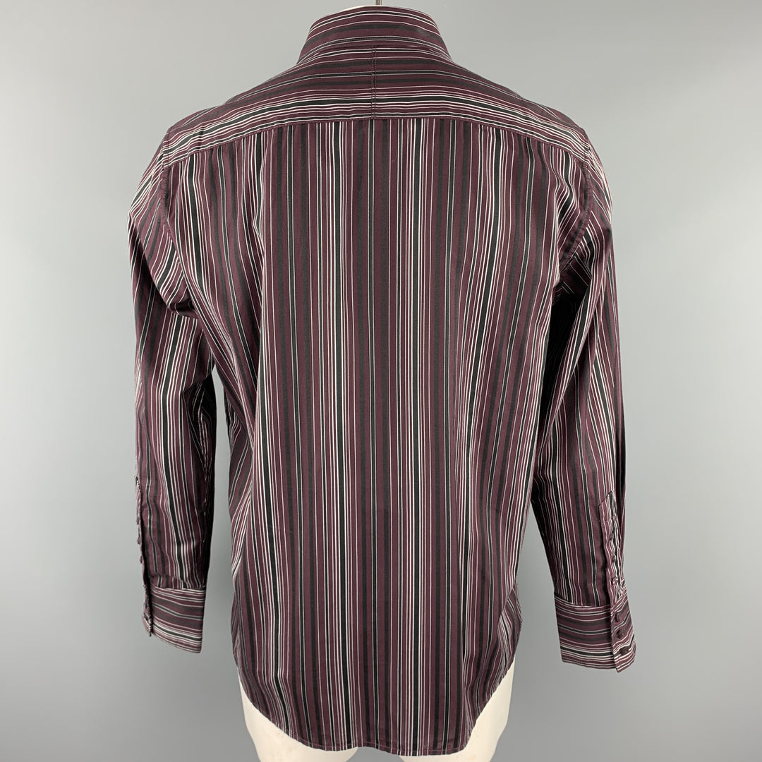 TWO AM Camisa de manga larga con botones de algodón a rayas color burdeos talla L