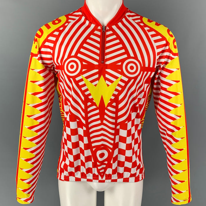 WALTER VAN BEIRENDONCK FW14 Size XL Red White Graphic Nylon Jersey Bike Top