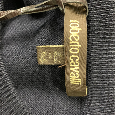 ROBERTO CAVALLI Size L Navy Solid Wool Crew-Neck Pullover