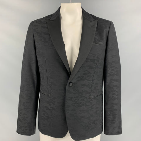 JOHN VARVATOS * U.S.A.Size 42 Black Camouflage Wool &  Polyester Peak Lapel Sport Coat