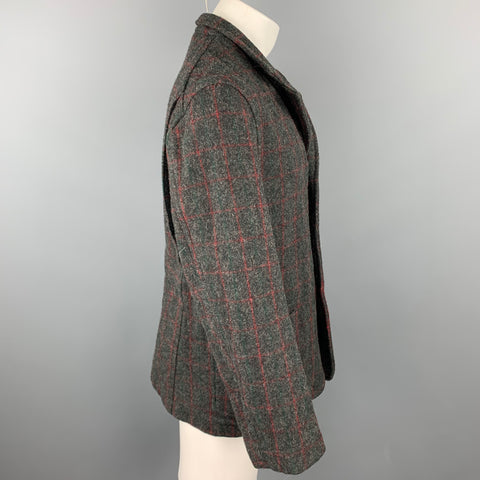 ENGINEERED GARMENTS Size L Charcoal & Red Window Pane Wool / Nylon Jacket