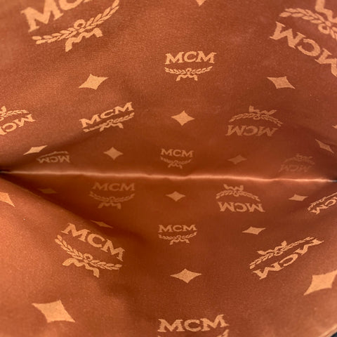Pochette / pochette en cuir monogramme beige et noir MCM
