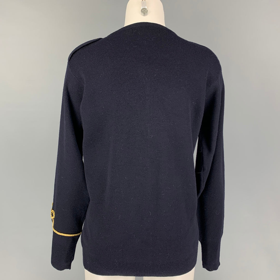 RALPH LAUREN Blue Label Size M Navy Gold Wool Embroidered Epaulettes Pullover