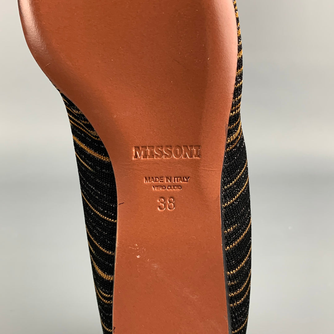 MISSONI Size 8 Black & Gold Fabric Stripe Flats
