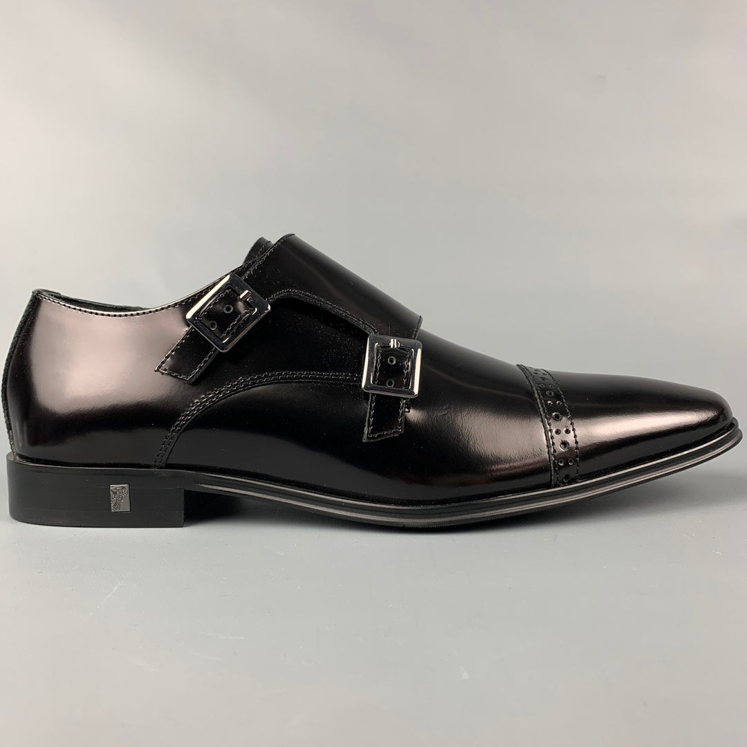 VERSACE COLLECTION Size 8 Black Leather Double Monk Strap Loafers