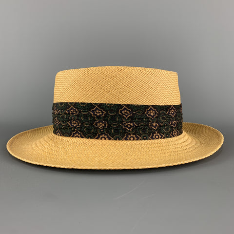STETSON Sombrero de rayas fruncidas de paja tejida natural