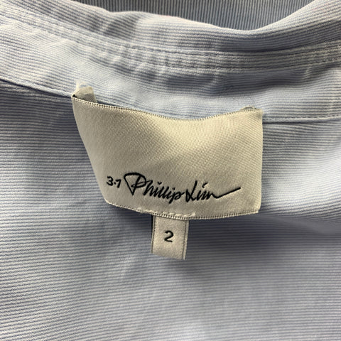 3.1 PHILLIP LIM Size 2 Light Blue Striped Poplin Cotton Blouse