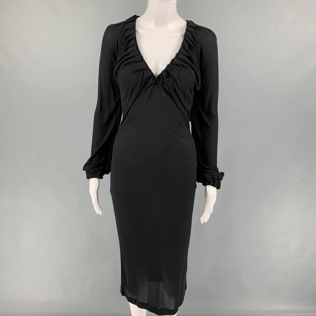 YVES SAINT LAURENT Size S Black Viscose Long Sleeve Cocktail Dress