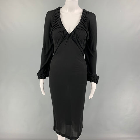 YVES SAINT LAURENT Size S Black Viscose Long Sleeve Cocktail Dress