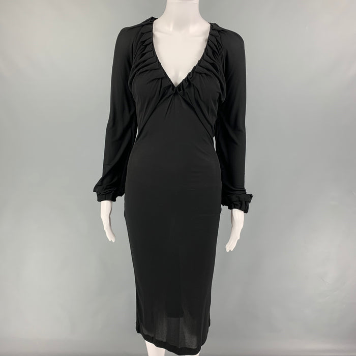 YVES SAINT LAURENT Size S Black Viscose Long Sleeve Cocktail Dress