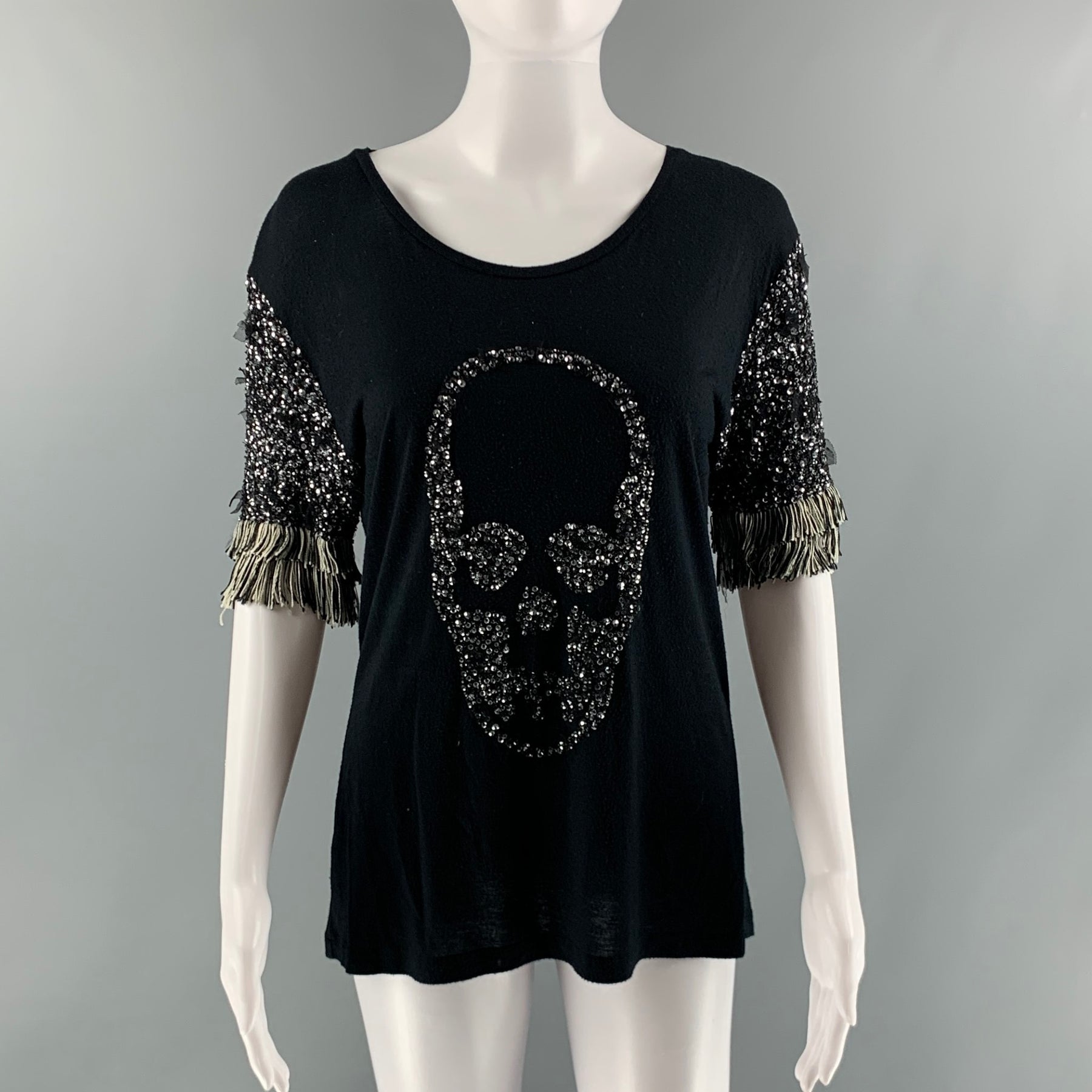 【LUCIEN PELLAT-FINET】Damage Top LUCIEN PELLAT-FINET Size M Black Silver Viscose Rhinestones Casual