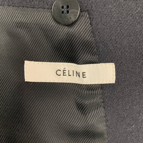 CELINE Taille 8 Manteau croisé en laine bleu foncé