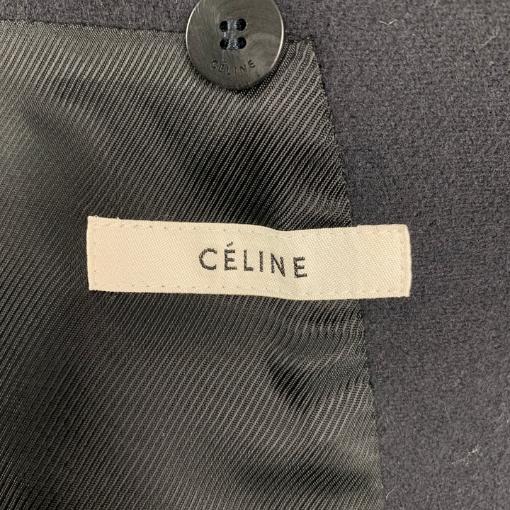 CELINE Size 8 Dark Blue Wool Double Breasted Coat