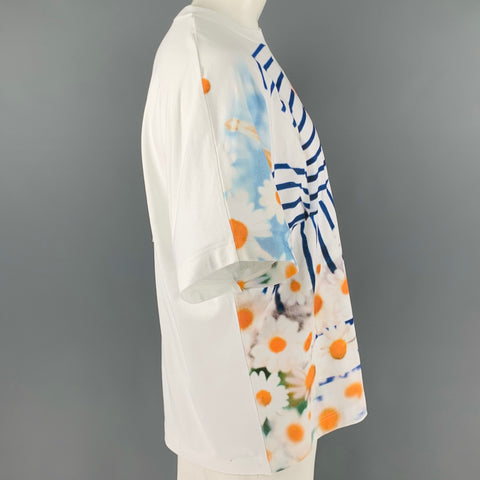 JEAN PAUL GAULTIER Size XL White Multi-Color Print Cotton Crew-Neck T-shirt