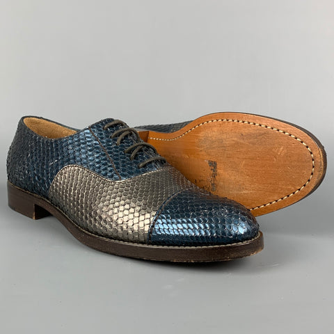 MARC by MARC JACOBS Size 9 Blue & Silver Metallic Snake Skin Shoes