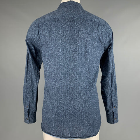 TED BAKER Size M Navy Blue Abstract Cotton Elastane Long Sleeve Shirt