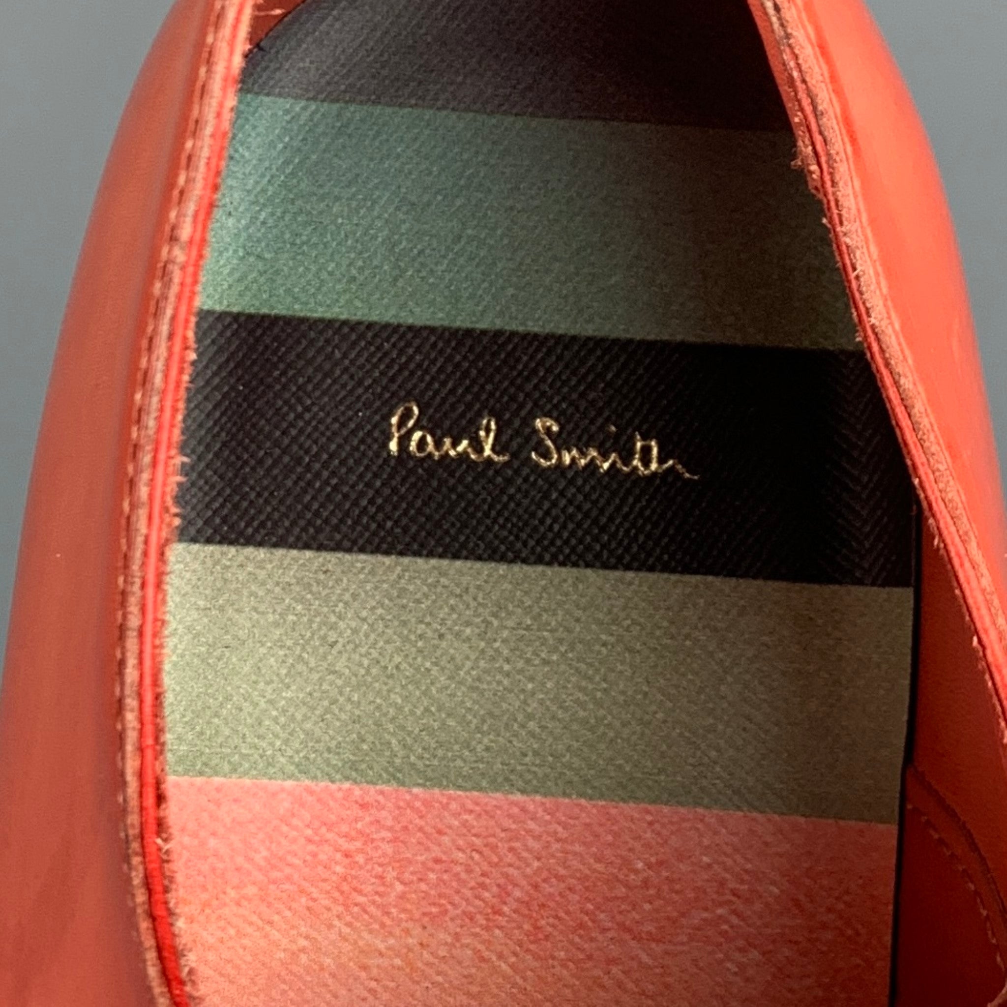 PAUL SMITH Size 8.5 Orange Perforated Leather Cap Toe Lace Up