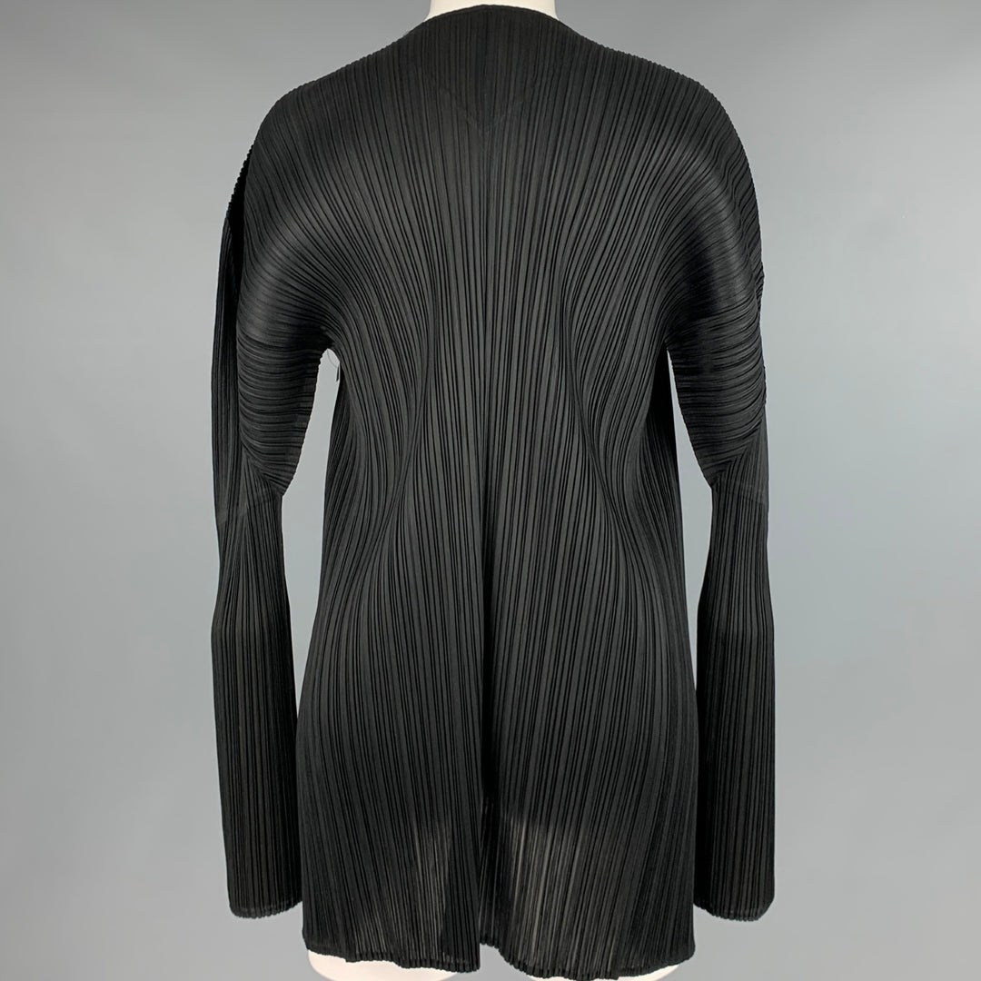 ISSEY MIYAKE Size M Black Pleated Open Front Cardigan - Womens