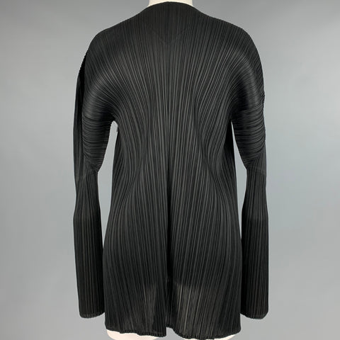 ISSEY MIYAKE Size M Black Pleated Open Front Cardigan - Womens