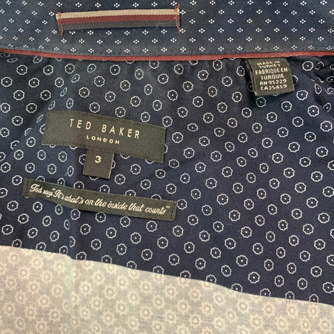 TED BAKER Size M Navy White Dots Cotton Elastane Long Sleeve Shirt